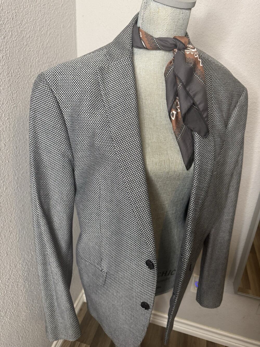 ZARA MAN Black White Check Two-Button Notch Lapel Single-Breasted Blazer Men